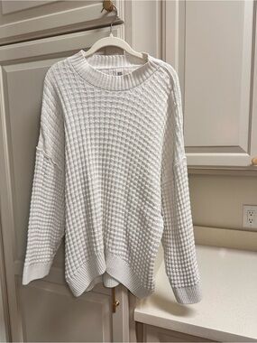 BDG White Waffle-Knit Crewneck Sweater